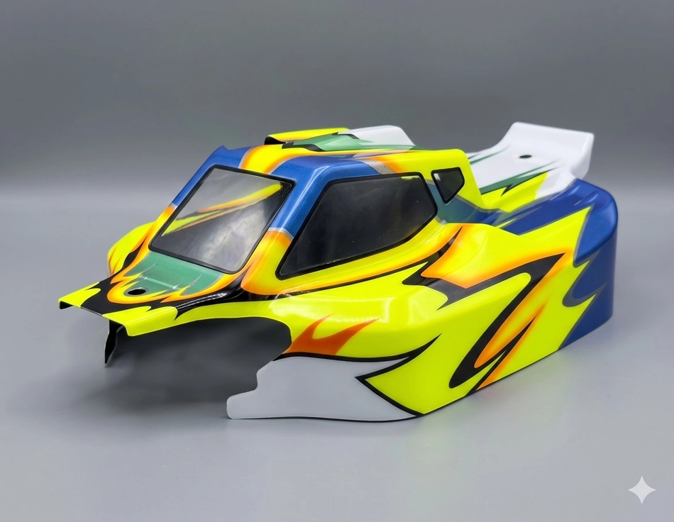 Peinture de carrosserie pour le pilote professionnel italien de voiture rc. Davide Ongaro a marqué l'histoire du modélisme rc en devenant le premier pilote à remporter trois titres mondiaux en buggy 1/8 nitro.