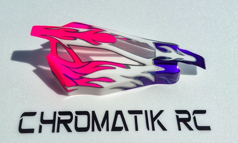 Chromatikrc est une entreprise de prestation de peinture pour voiture radiocommandée truggy, piste, buggy, 1/10, 1/8, jconcepts, 6mik, vp design, faziom design